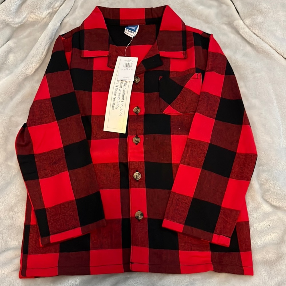 Old Navy Boys Black and Red Plaid Pajama Top Size 5T NWT